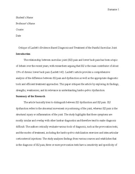 Critique of Diagnosis & Treatment of Painful SIJ - Order 7099940 Draft