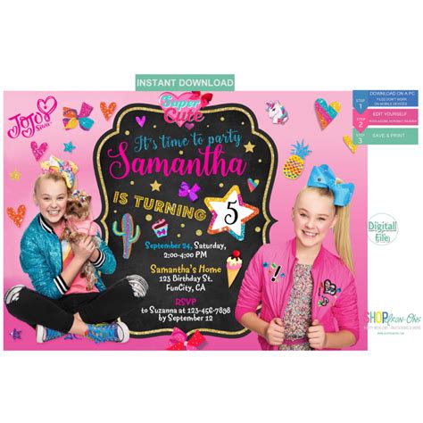 Jojo Siwa Birthday Party Invitation Editable Template Digital Editable