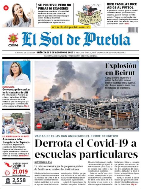 Periódico El Sol De Puebla México Periódicos De México Edición De Miércoles 5 De Agosto De