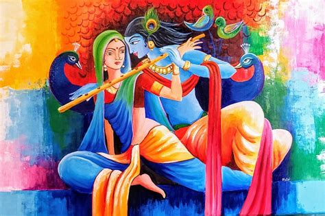 Radha Krishna Original Canvas Painting Modern Contemporary Art