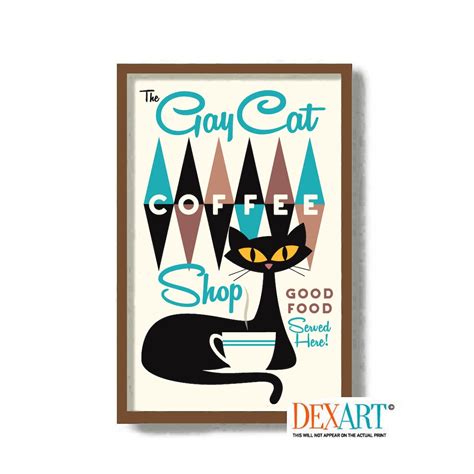 Gay Art Mid Century Modern Cat And Kitchen Art Print Wall Art Black