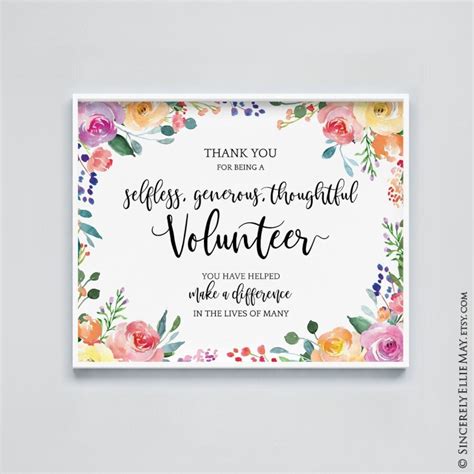 Appreciation Ts For Volunteer Thank You Volunteer Printable Gratitude Sign With