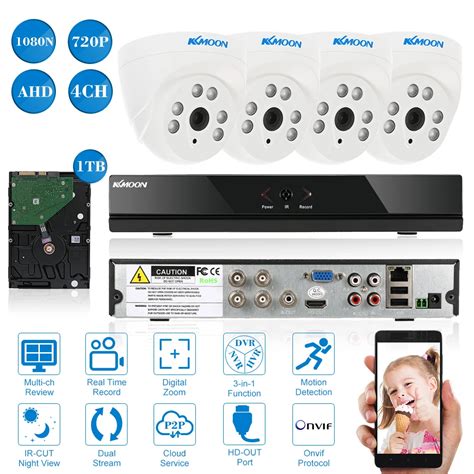 KKmoon AHD 1080N DVR CCTV System 3.6mm 4CH 720P AHD Indoor Dome CCTV ...