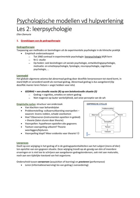 Psychologische Modellen Vd Hulpverlening Les 2 Leerpsychologie