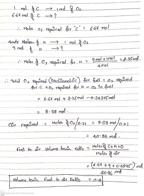 Solved Calculate The Stoichiometric Fuel Air Ratio On A Volume Basis