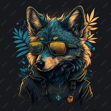 Premium Ai Image Illustration Of A Adorable Wolf Wearing Sunglasses