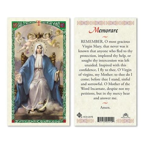 Queen Of Heaven Prayer Memorare Catholic Prayer Card Catholic Prayer Catholic Prayers