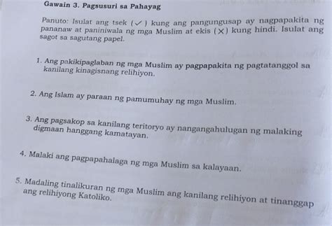 Solved Gawain Pagsusuri Sa Pahayag Panuto Isulat Ang Tsek