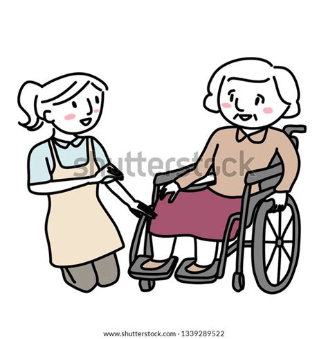 Female Caregiver Happy Elderly Woman Wheelchair Stock Vector Royalty