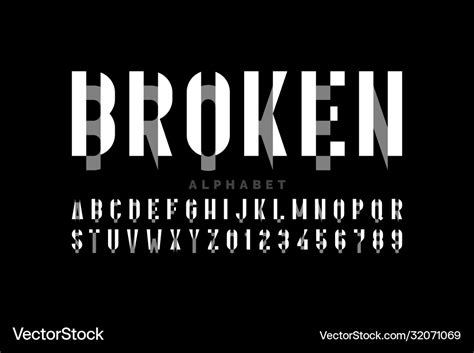 Broken style modern font Royalty Free Vector Image