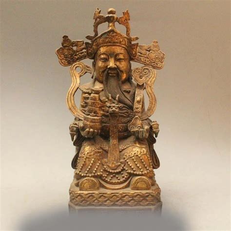 Chinese Folk Bronze Seat Chiar Mammon Money Wealth God Ru Yi Statue