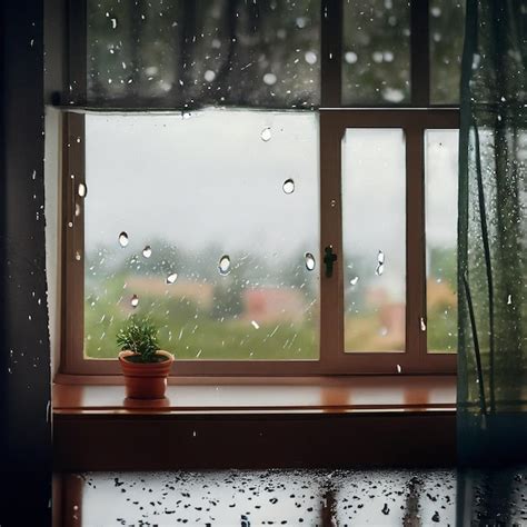 Premium AI Image | Rainy day scene from a window inside room home