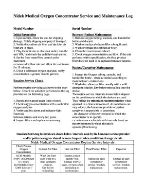 Fillable Online Nidek Medical Oxygen Concentrator Service And