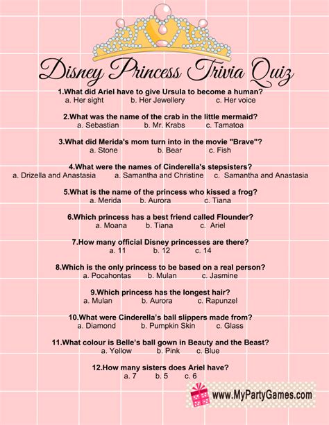 Free Printable Disney Princesses Trivia Quiz Artofit