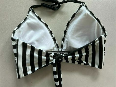 Women S Faux Wrap Halter Bikini Top Kona Sol Black White Stripe Size