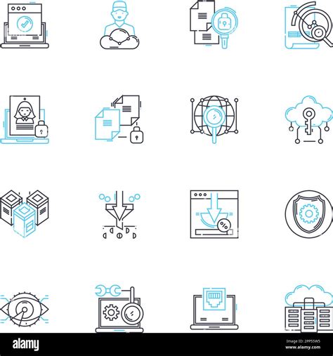 Conjunto De Iconos Lineales De Seguridad En La Nube Cifrado Firewall