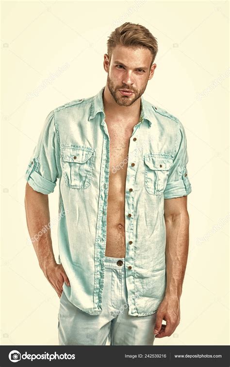 Fashion Man In Unbuttoned Shirt Isolated On White Background Too Sexy For Shirt Handsome And