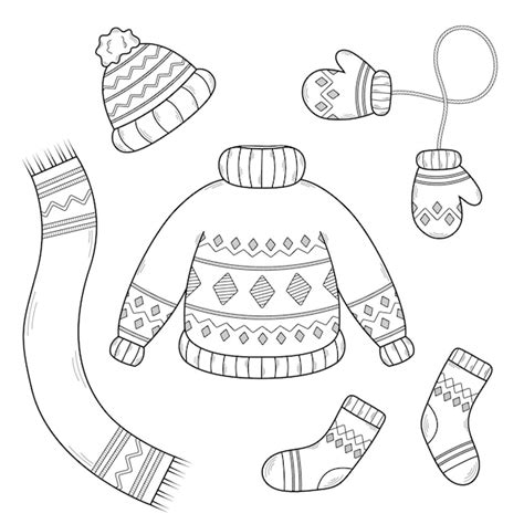 Conjunto De Ropa De Invierno Acogedora En Estilo De Dibujo Doodle