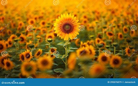 Sunflower Nature Vibrant Beauty Blossoms In The Meadow At Sunset Generated By Ai Stock Image