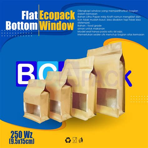 Jual Flat Bottom Ecopack Window Wz Full Kraft Kemasan Kopi Gram