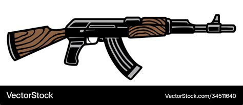 Assault Rifle Ak47 Colorful Template Royalty Free Vector