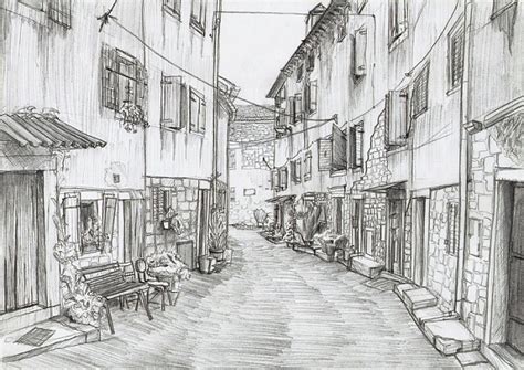 Historical Street Wallpaper : Hand Drawn Pencil Sketch