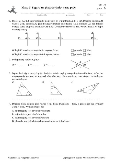 Figury Karta Pracy Kl 5 Klasa 5 Figury Na Płaszczyźnie Karta Prac
