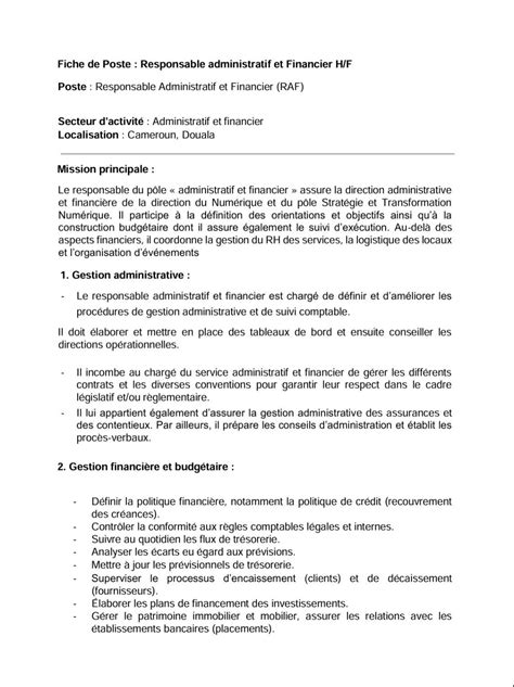 fiche de poste responsable administratif  financier hf henri