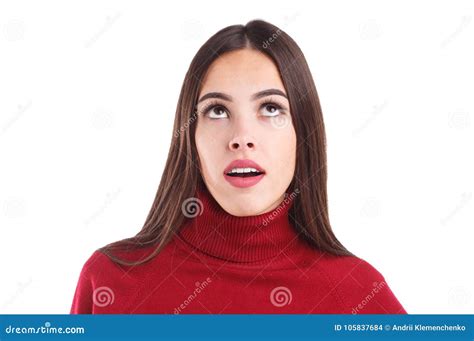 girl pensively   close   white isolated background front