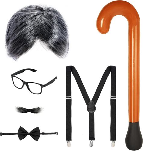 Buy 6 Pieces Old Man Costume Kit Include Old Man Wig Long Faux Beard Inflatable Cane Glasses