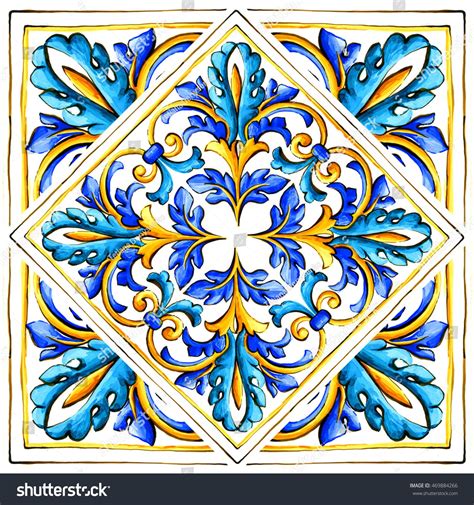 Italian Majolica Tiles Floral Ornament Italian Majolica Tile Art