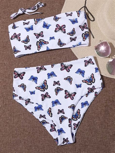 Butterfly Print Bandeau Bikini Swimsuit Shein Atelier Yuwa Ciao Jp