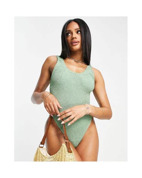 Asos Crinkle Low Back Swimsuit In Green Lyst Canada