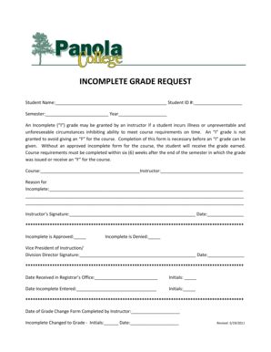 Fillable Online Panola Incomplete Grade Request Panola College