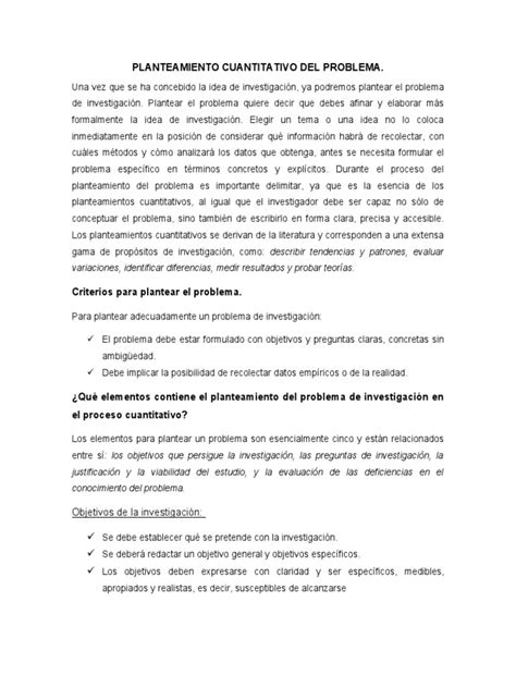 Planteamiento Cuantitativo Del Problema Pdf Investigación Cuantitativa Conocimiento