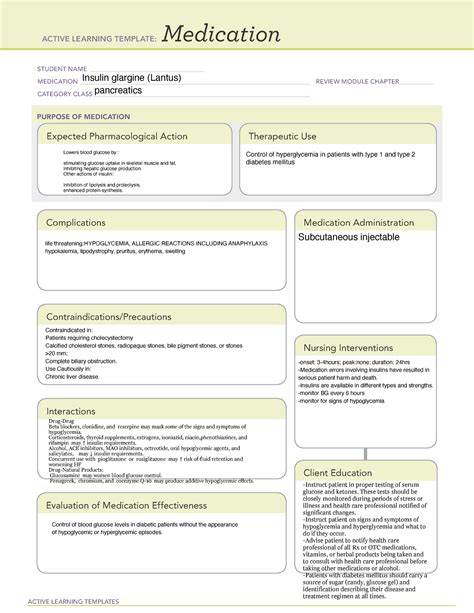 Insulin Glargine Medication Template