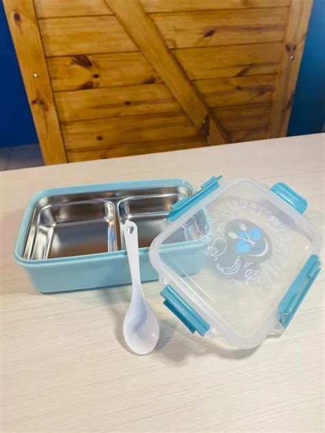 Vianda Lunchera T Rmica De Acero Inoxidable Con Divisiones Celeste