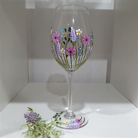 Hand Painted Dainty Wildflower Wine Glass Etsy