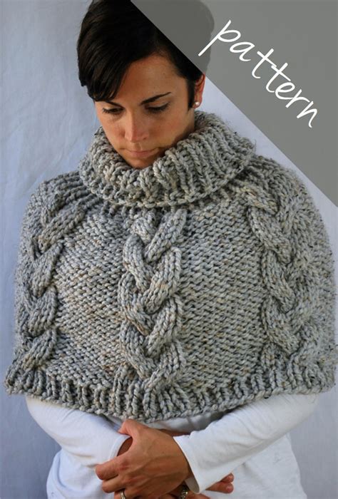 Knitting Pattern Braided Cable Poncho Cape Chunky Cape Easy