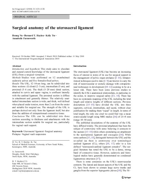 Pdf Surgical Anatomy Of The Uterosacral Ligament Bernard Haylen