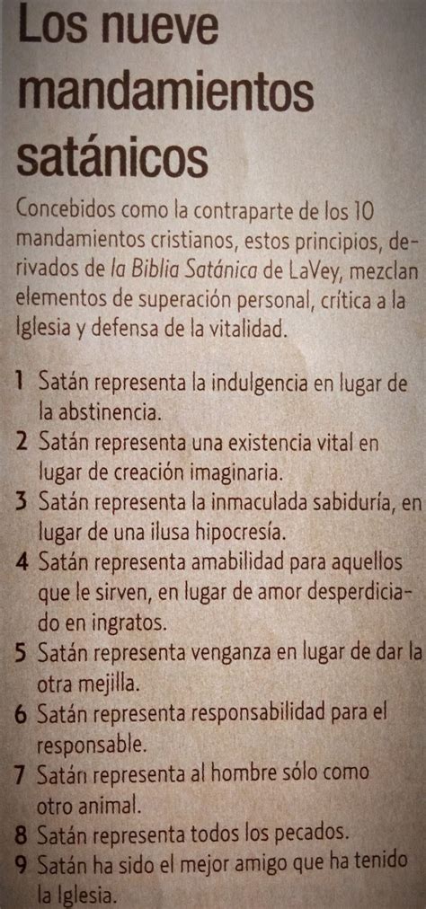 Los Nueve Mandamientos Satánicos La biblia satánica Verdad y reto