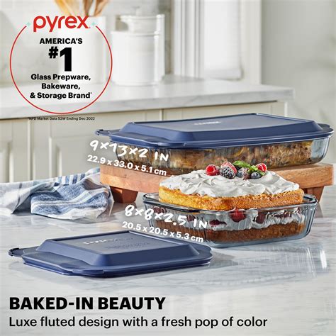 Pyrex Sculpted Tinted Pc Full Set Glass Baking Dish With Bpa Free