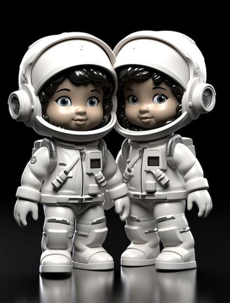 Retrato em estilo de desenho animado de duas crianças astronautas