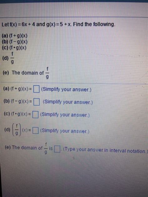 Solved Let F X 6x 4 And G X 5 X Find The