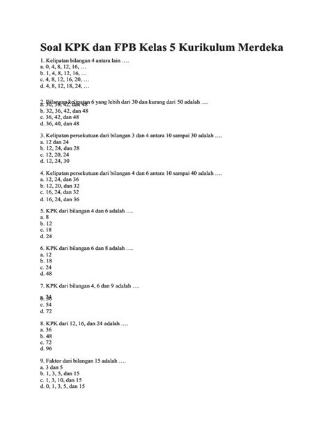 Pdf Soal Kpk Dan Fpb Kelas 5 Kurikulum Merdeka Compress Pdf