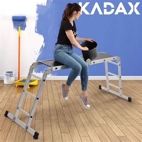 Kadax Drabina Aluminiowa 4X3 Przegubowa Składana Z Podestem 150Kg 26568