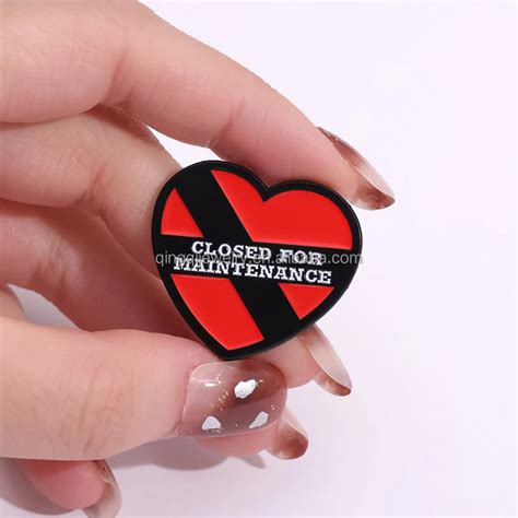 Closed For Maintenance Black Heart Enamel Pins Warning Slogans Funny