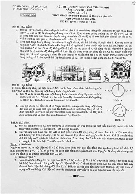 Đề thi chọn HSG môn Vật Lí lớp 9 tại Thành phố Hồ Chí Minh năm 2022