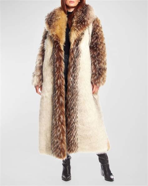 Fabulous Furs Faux Fur Shawl Collar Full Length Coat Stylemi