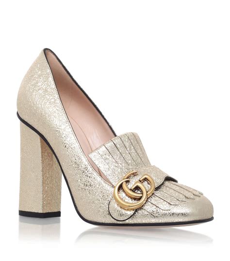 Gucci Leather Marmont Fringed Loafer Heel In Gold Leather Metallic Lyst